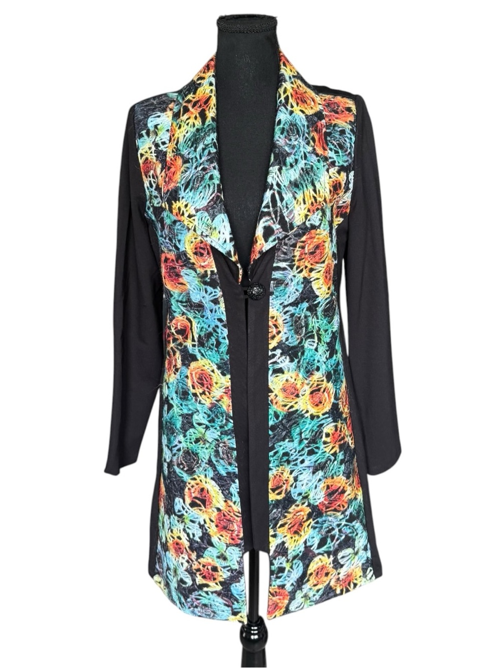 Mode Vin Rouge Black Abstract Floral Long Blazer Jacket M/M Artsy Statement